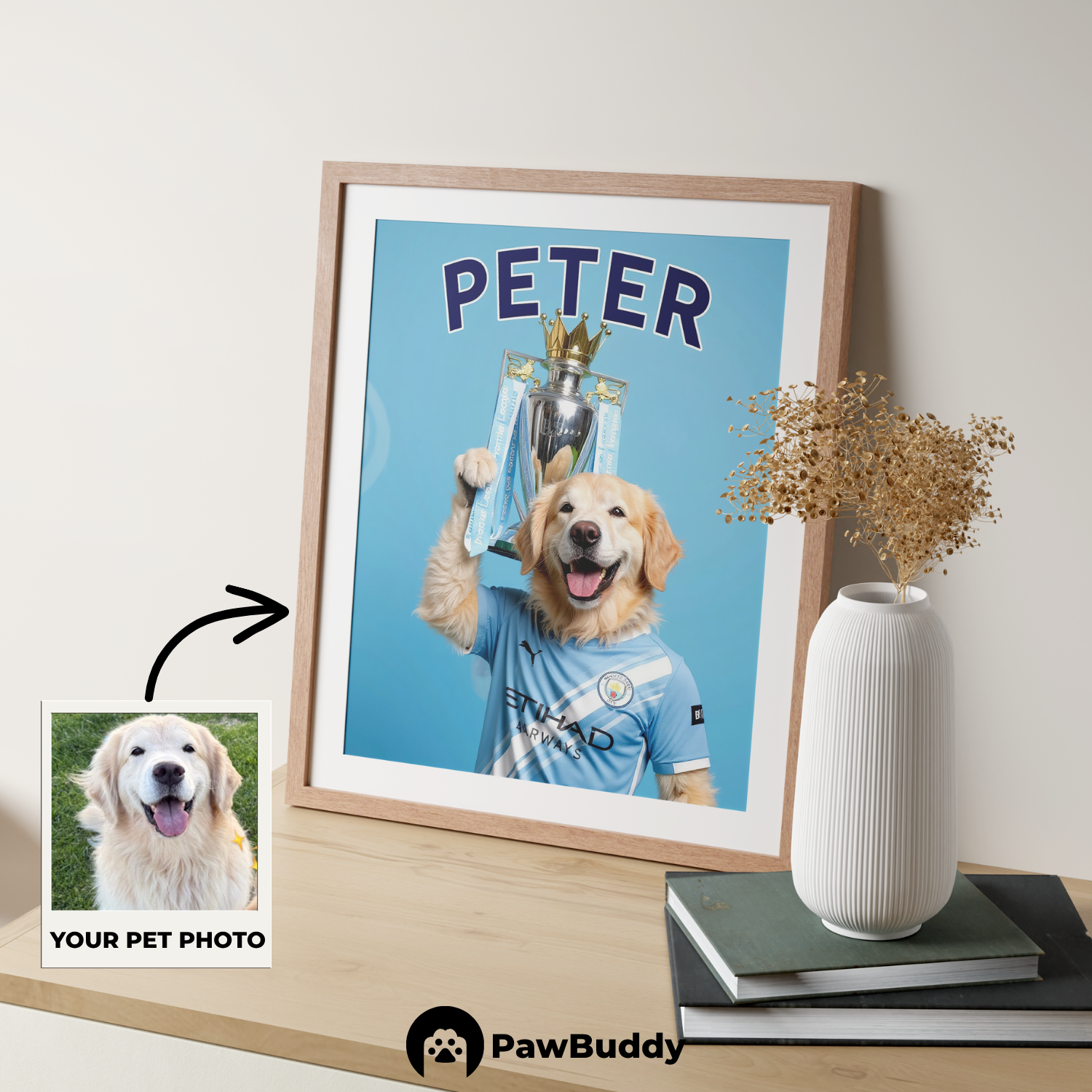 Custom Pet Poster Sky Trophy Soccer Portrait – Personalized High-Resolution Matte Print for Wall Art, Home Decor, or Unique Gifts for Pet Lovers (Frame Not Included)