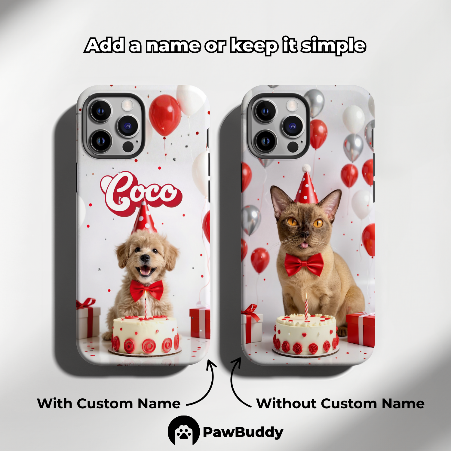 Custom Pet Phone Case for iPhone 11–17, Personalized Red Birthday Celebration Design, Dual-Layer Shockproof PC+TPU Protective Cover with Glossy Wraparound Printing, Unique Gift for Pet Lovers