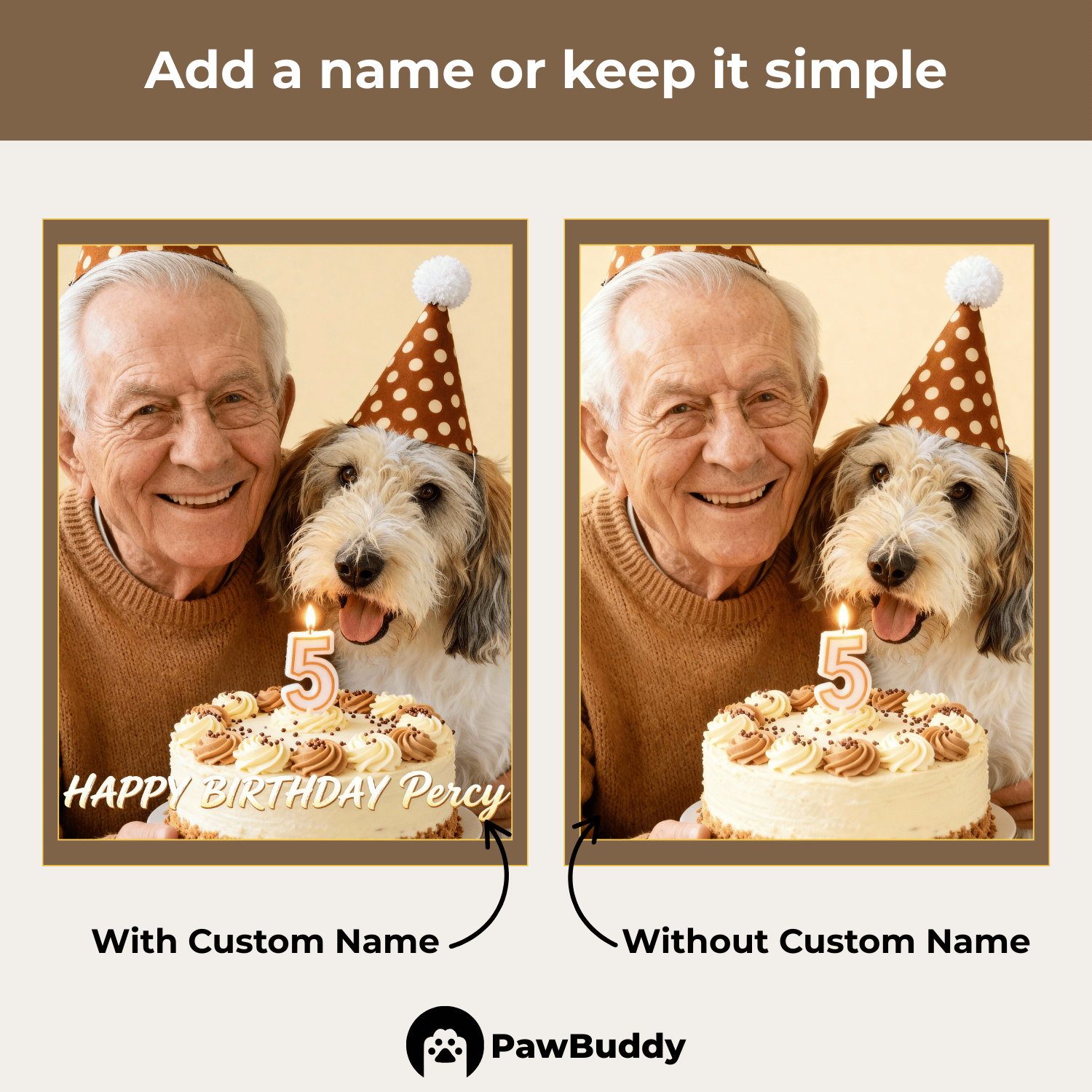 Custom Human & Pet Portrait Birthday Studio Beige Theme Digital Artwork - Personalized High Resolution Artwork for Pet Lovers, Perfect for Online Sharing or as a Unique Birthday Keepsake