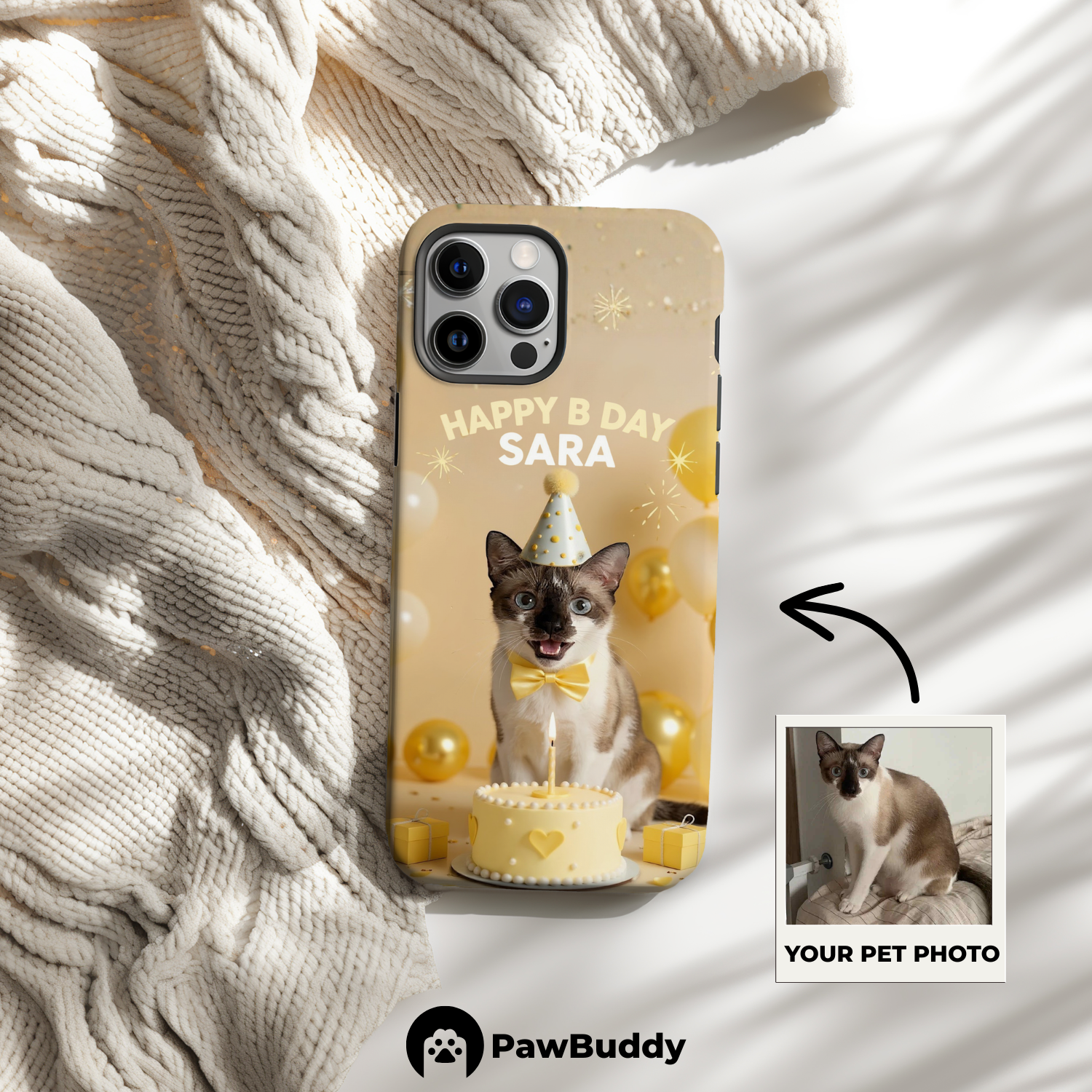 Custom Pet Phone Case for iPhone 11–17, Personalized Brown Birthday Celebration Design, Dual-Layer Shockproof PC+TPU Protective Cover with Glossy Wraparound Printing, Unique Gift for Pet Lovers