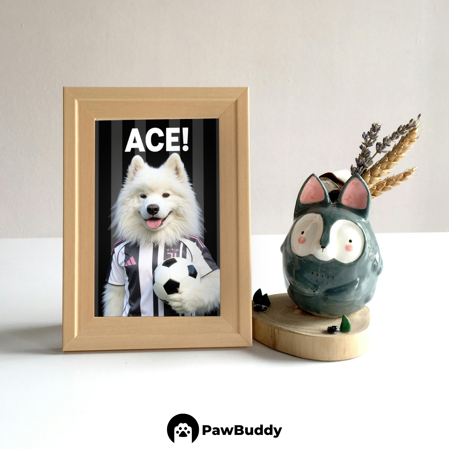 Custom Pet Poster Bold Striker Soccer Portrait – Personalized High-Resolution Matte Print for Wall Art, Home Decor, or Unique Gifts for Pet Lovers (Frame Not Included)