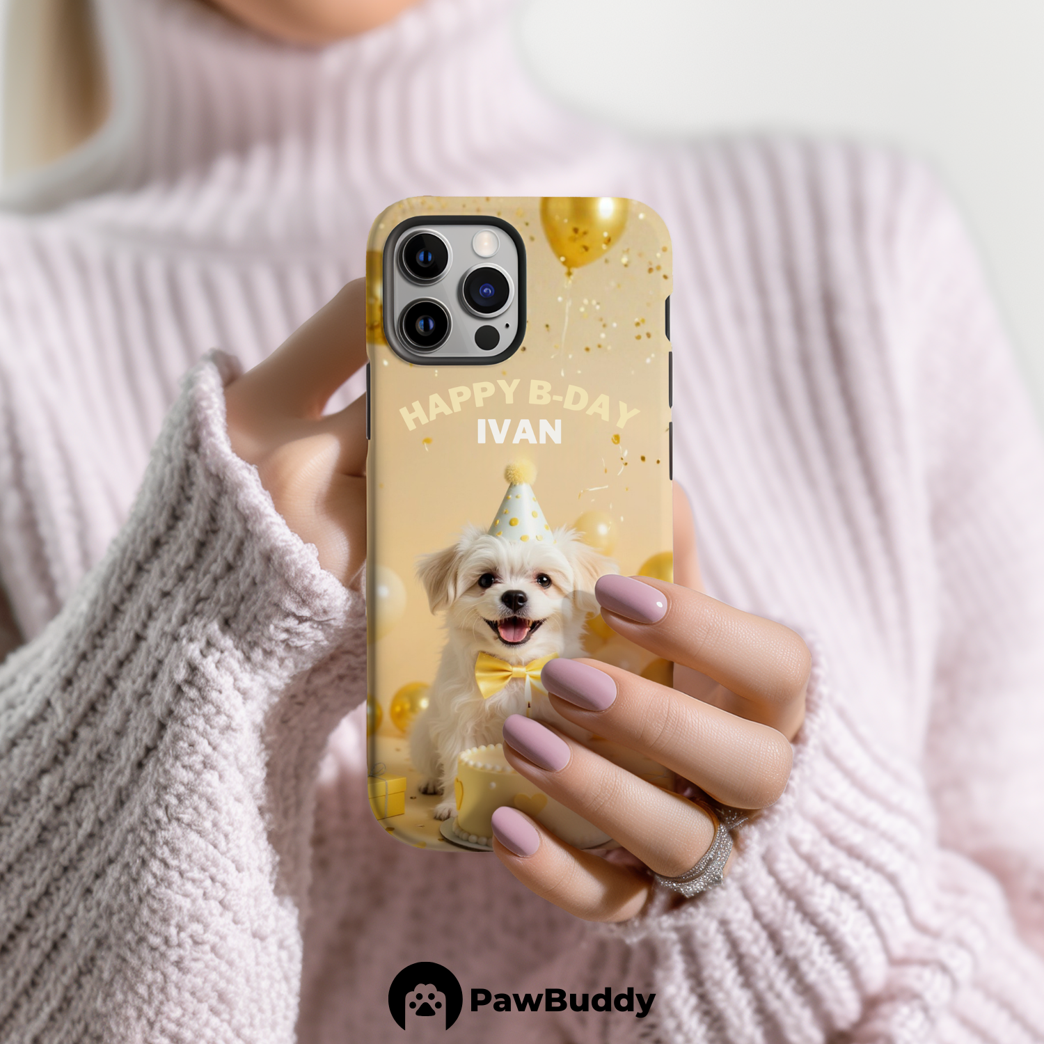 Custom Pet Phone Case for iPhone 11–17, Personalized Brown Birthday Celebration Design, Dual-Layer Shockproof PC+TPU Protective Cover with Glossy Wraparound Printing, Unique Gift for Pet Lovers