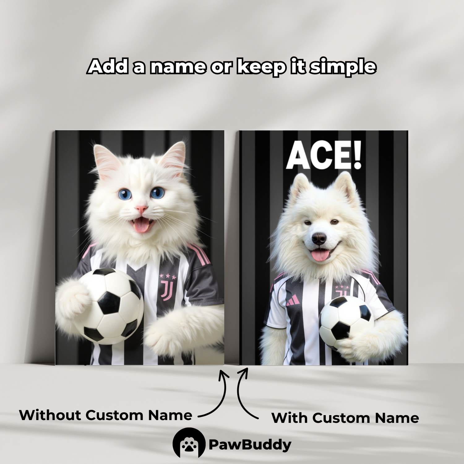 Custom Pet Poster Bold Striker Soccer Portrait – Personalized High-Resolution Matte Print for Wall Art, Home Decor, or Unique Gifts for Pet Lovers (Frame Not Included)