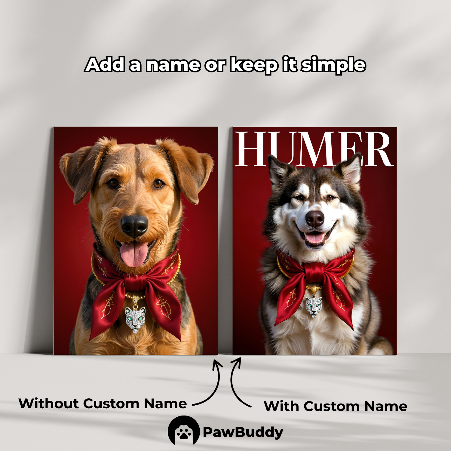 Custom Pet Poster Elegant Scarlet Chic Portrait – Personalized High-Resolution Matte Print for Wall Art, Home Decor, or Unique Gifts for Pet Lovers (Frame Not Included)