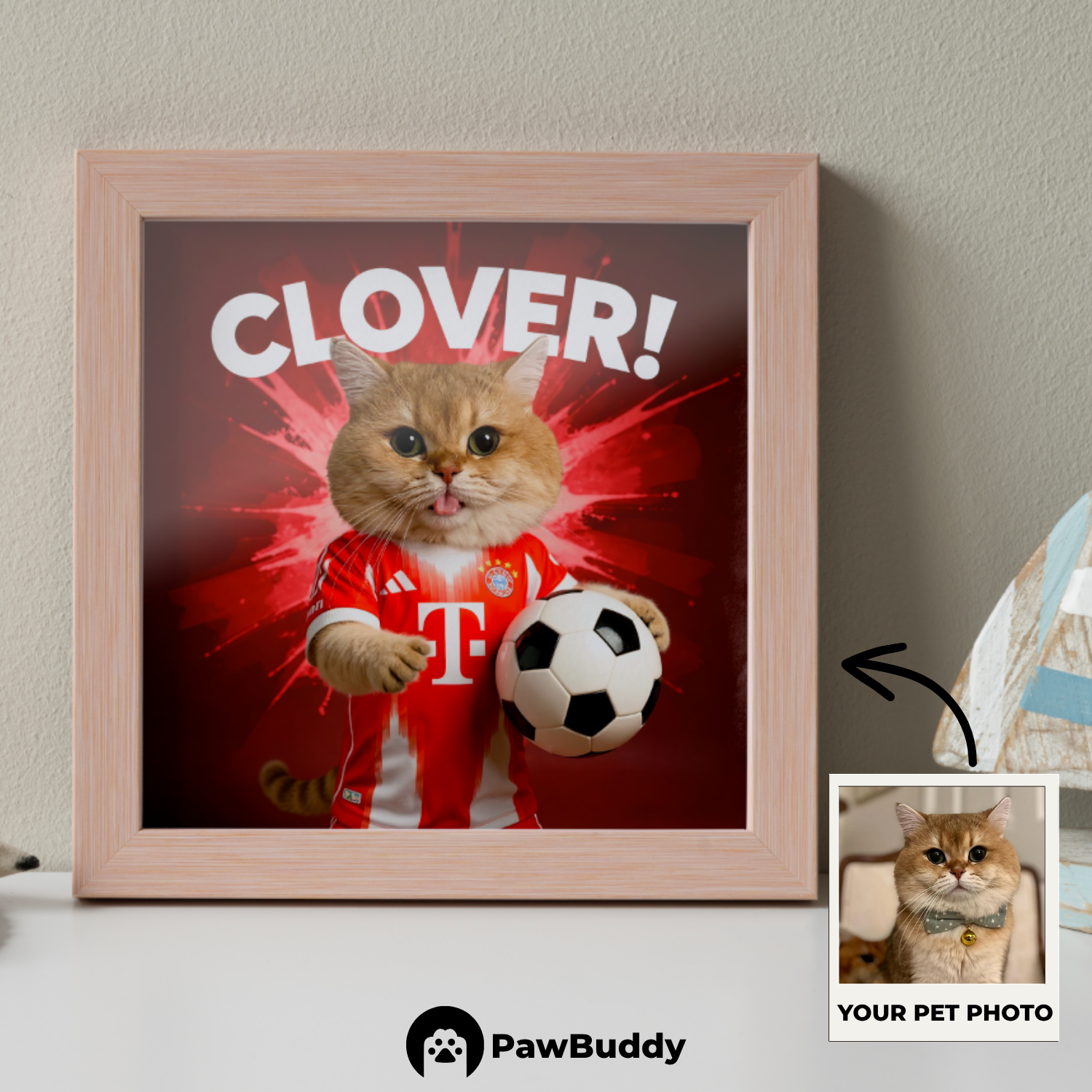 Custom Pet Poster Crimson Blazer Soccer Portrait – Personalized High-Resolution Matte Print for Wall Art, Home Decor, or Unique Gifts for Pet Lovers (Frame Not Included)