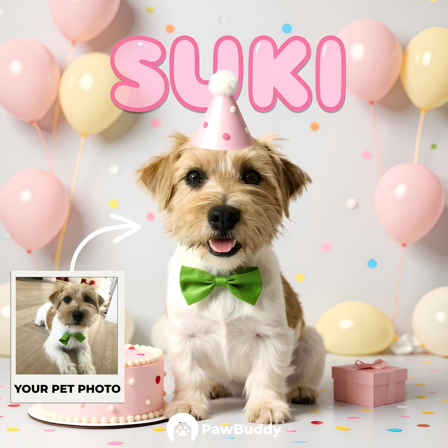 Custom Pet Portrait Blush Delight Birthday Style Digital Artwork - Personalized High-Resolution Artwork for Pet Lovers, Perfect for Online Sharing or as a Unique Celebration-Themed Keepsake