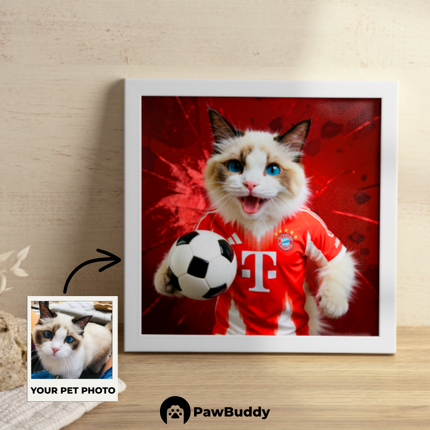 Custom Pet Poster Crimson Blazer Soccer Portrait – Personalized High-Resolution Matte Print for Wall Art, Home Decor, or Unique Gifts for Pet Lovers (Frame Not Included)