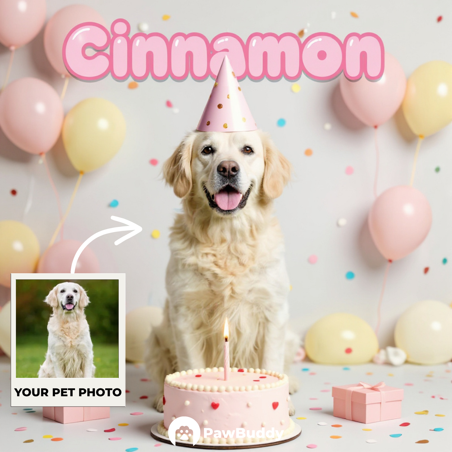 Custom Pet Portrait Blush Delight Birthday Style Digital Artwork - Personalized High-Resolution Artwork for Pet Lovers, Perfect for Online Sharing or as a Unique Celebration-Themed Keepsake