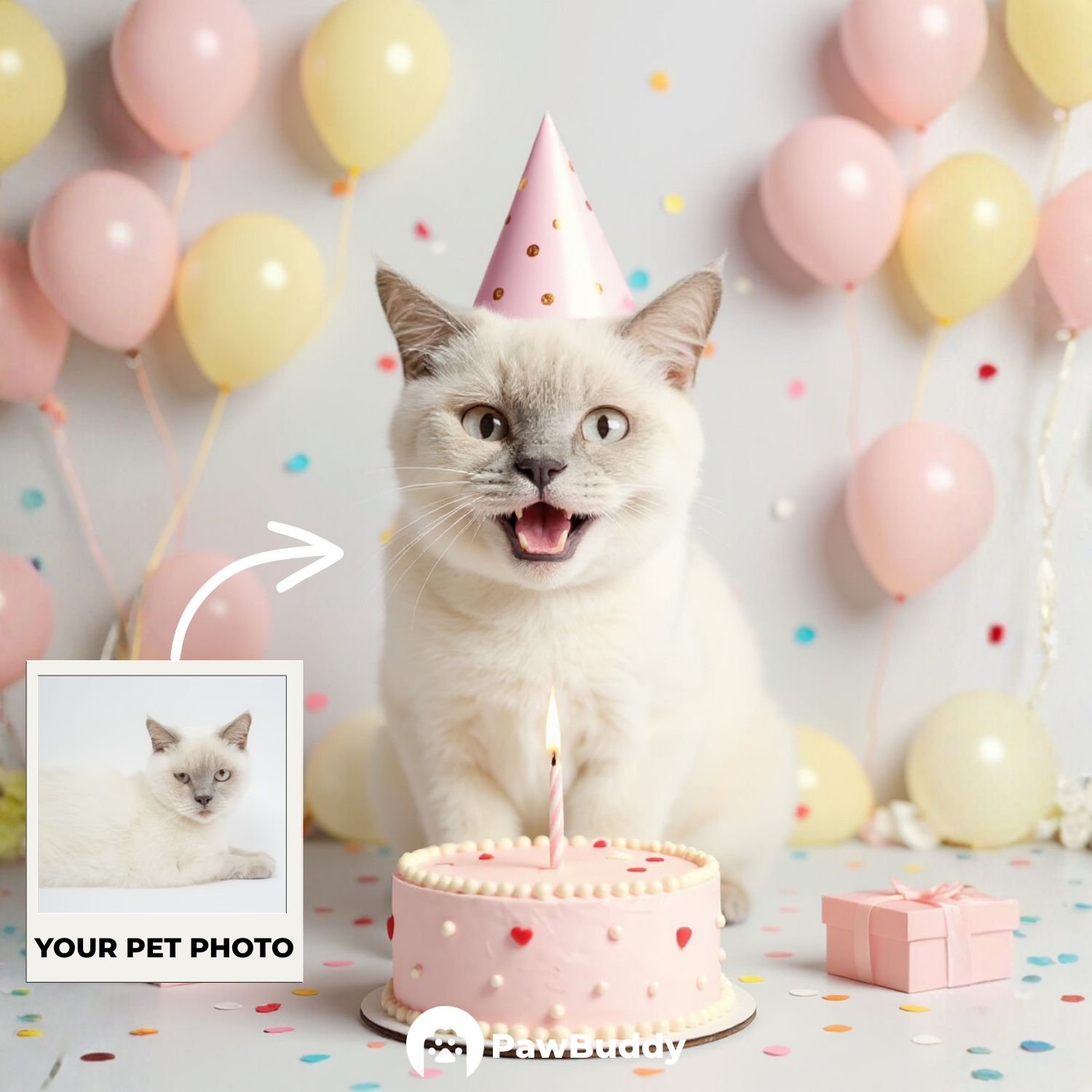 Custom Pet Portrait Blush Delight Birthday Style Digital Artwork - Personalized High-Resolution Artwork for Pet Lovers, Perfect for Online Sharing or as a Unique Celebration-Themed Keepsake