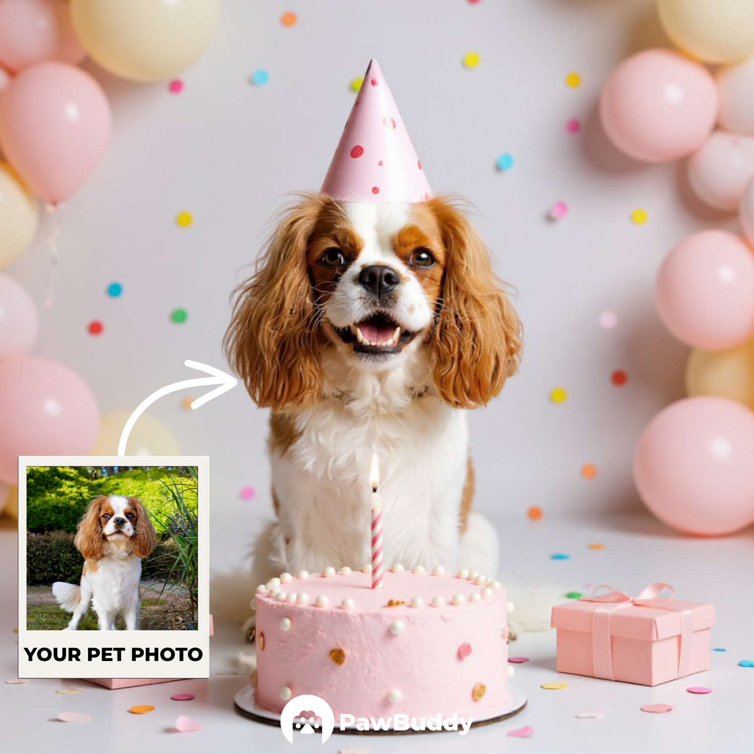 Custom Pet Portrait Blush Delight Birthday Style Digital Artwork - Personalized High-Resolution Artwork for Pet Lovers, Perfect for Online Sharing or as a Unique Celebration-Themed Keepsake
