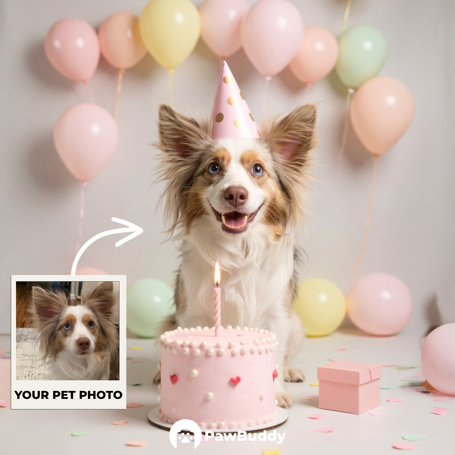 Custom Pet Portrait Blush Delight Birthday Style Digital Artwork - Personalized High-Resolution Artwork for Pet Lovers, Perfect for Online Sharing or as a Unique Celebration-Themed Keepsake