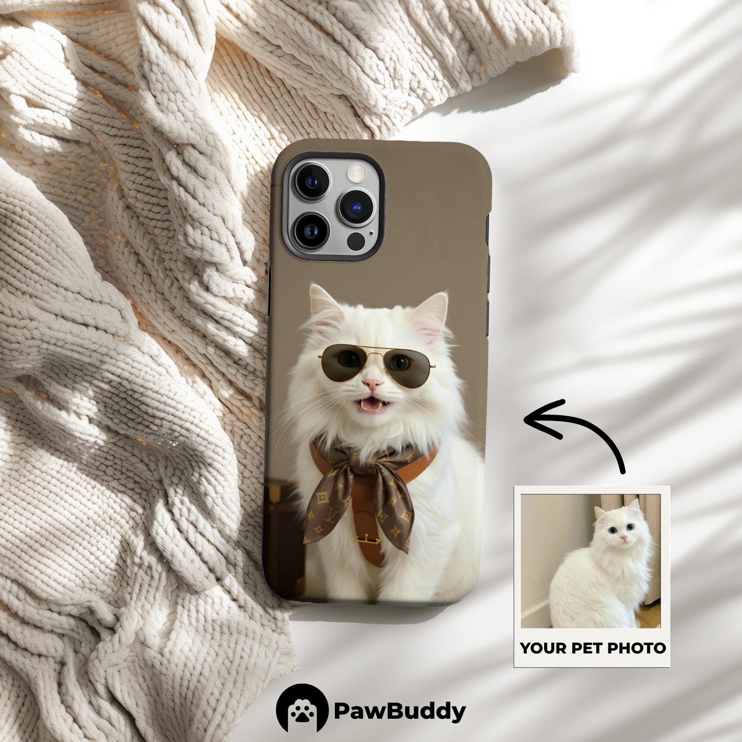 Custom Pet Phone Case for iPhone 11–17, Personalized Luxury Brown Designer Style Portrait, Dual-Layer Shockproof PC+TPU Protective Cover with Glossy Wraparound Printing, Unique Gift for Pet Lovers