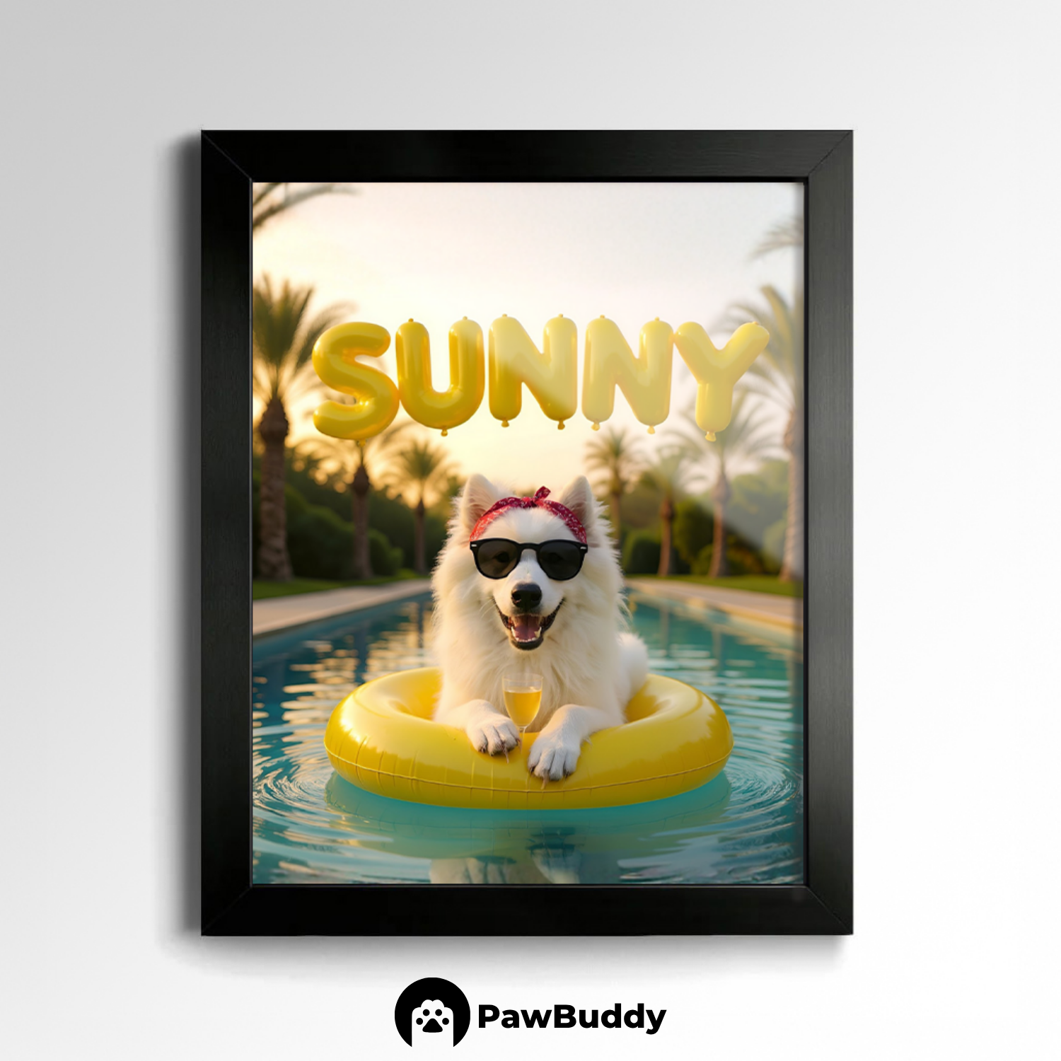 Custom Pet Poster Tropical Float Summer Portrait – Personalized High-Resolution Matte Print for Wall Art, Home Decor, or Unique Gifts for Pet Lovers (Frame Not Included)