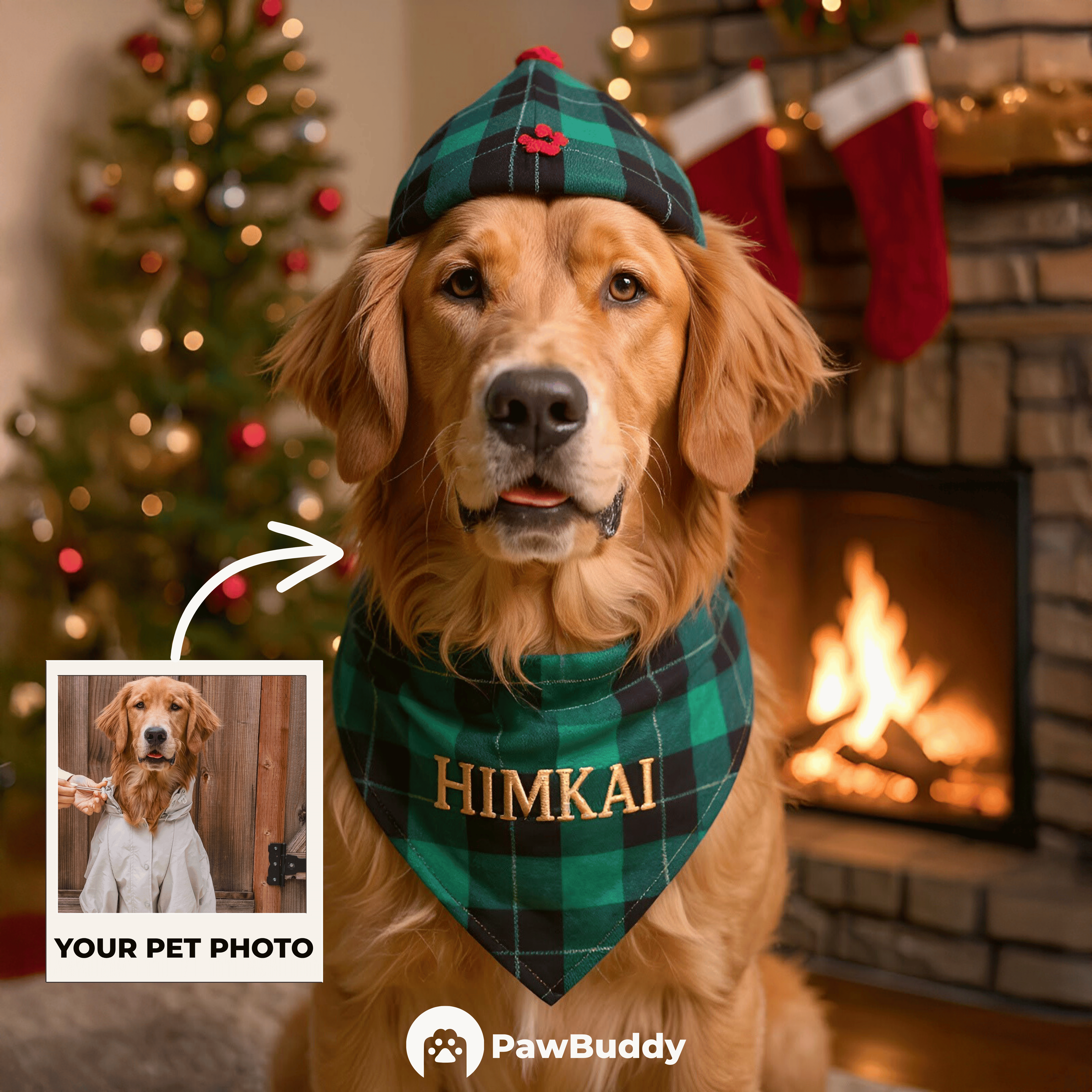 Custom Pet Portrait Cozy Fireplace Christmas Style Digital Artwork – Personalized High-Resolution Artwork for Pet Lovers, Perfect for Online Sharing or as a Unique Holiday Keepsake