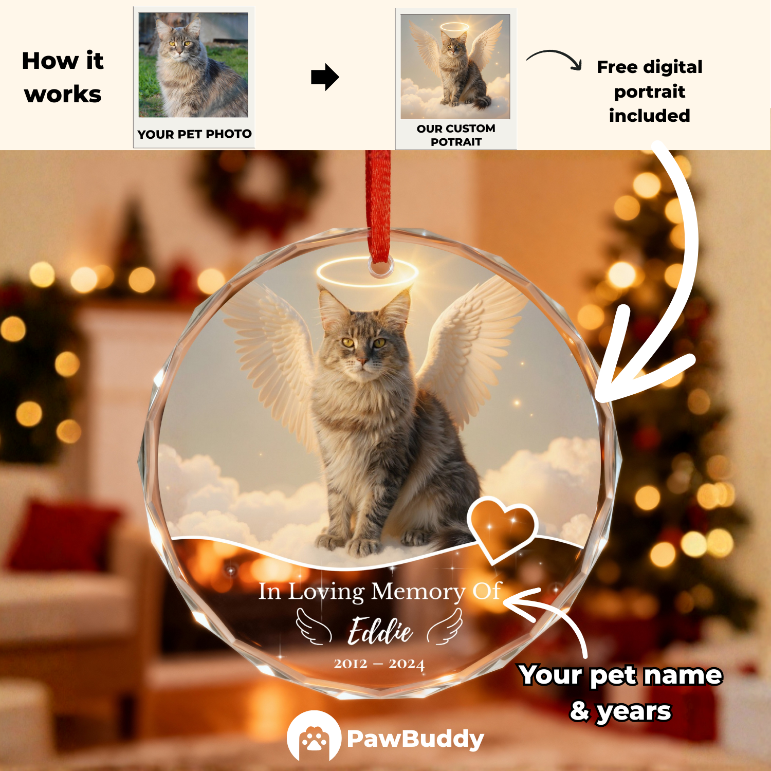 Custom Pet Crystal Glass Ornament Collection – Personalized High-Transparency Keepsake with One-Side Printing, Perfect for Year-Round Decor or Meaningful Gifts for Pet Lovers