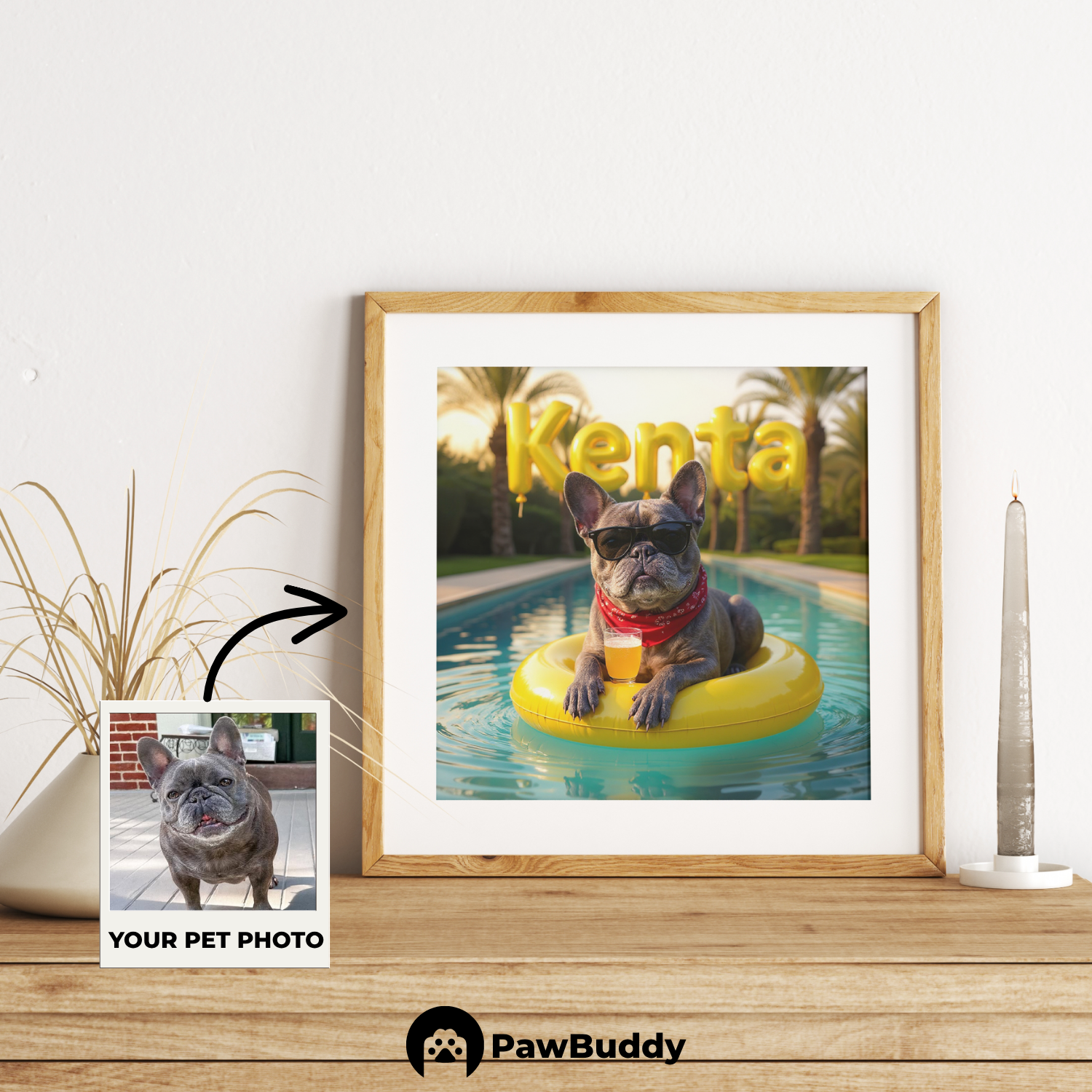Custom Pet Poster Tropical Float Summer Portrait – Personalized High-Resolution Matte Print for Wall Art, Home Decor, or Unique Gifts for Pet Lovers (Frame Not Included)