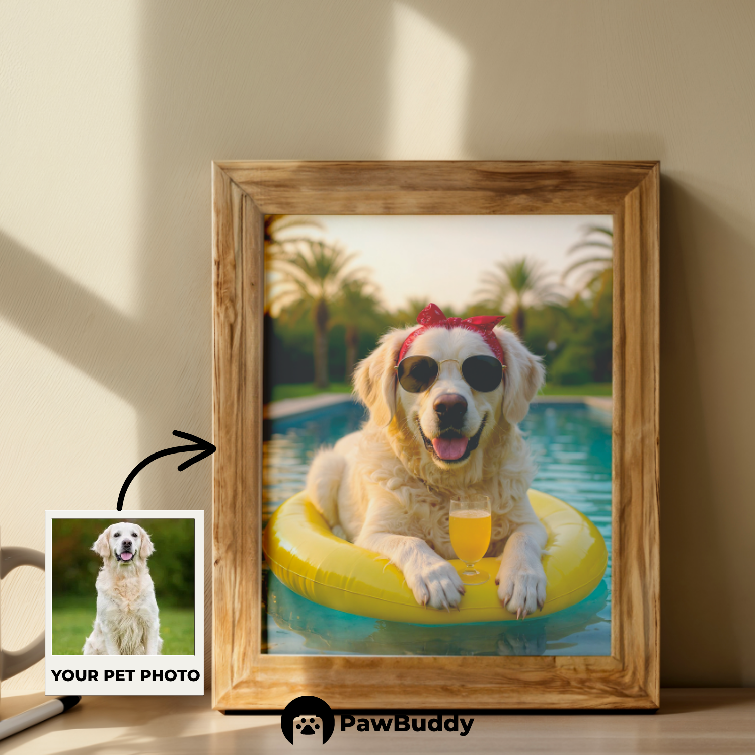 Custom Pet Poster Tropical Float Summer Portrait – Personalized High-Resolution Matte Print for Wall Art, Home Decor, or Unique Gifts for Pet Lovers (Frame Not Included)