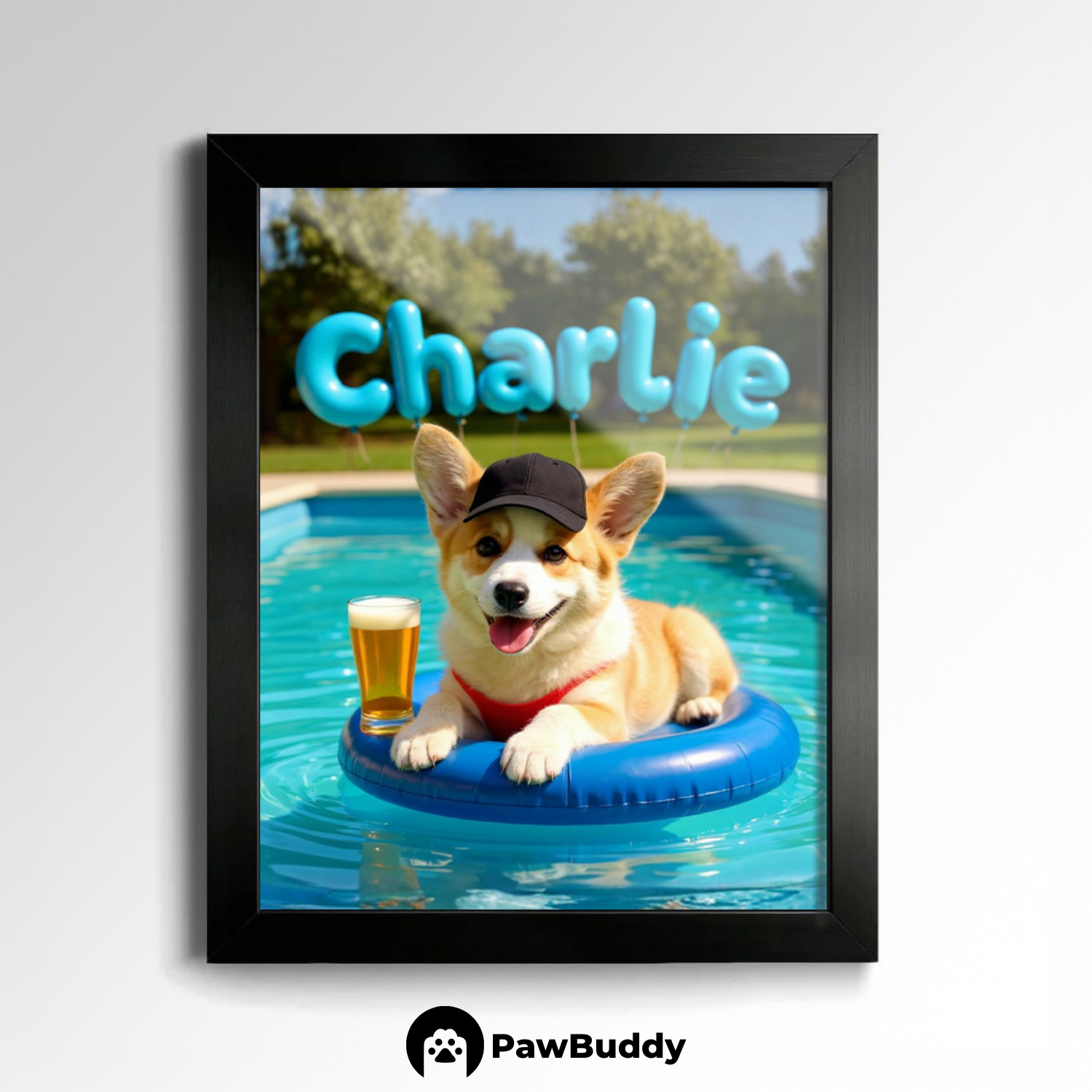 Custom Pet Poster Poolside Sunshine Portrait – Personalized High-Resolution Matte Print for Wall Art, Home Decor, or Unique Gifts for Pet Lovers (Frame Not Included)