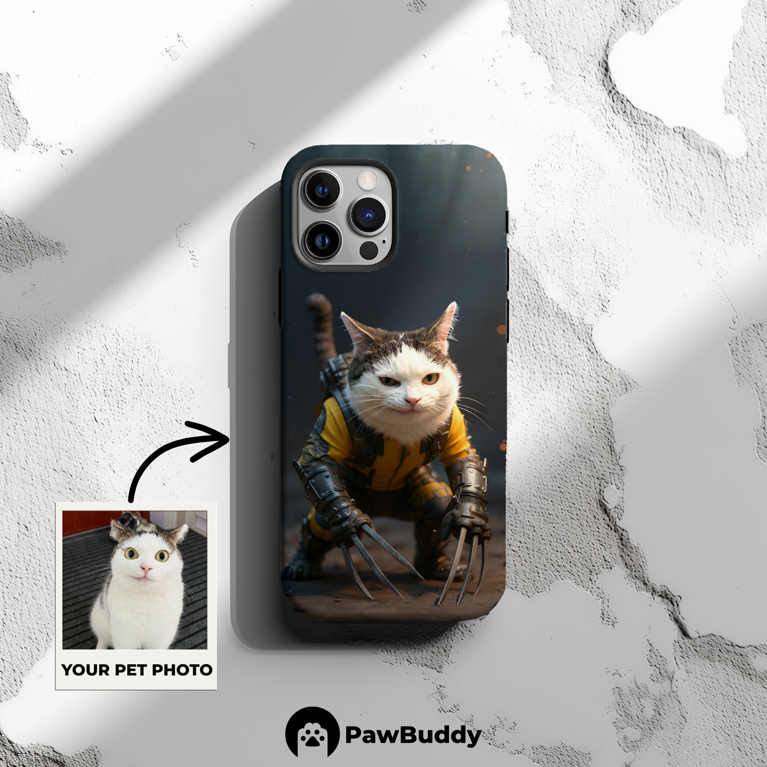 Custom Pet Phone Case for iPhone 11–17, Personalized Hero Claw Warrior Pet Design, Dual-Layer Shockproof PC+TPU Protective Cover with Glossy Wraparound Printing, Unique Gift for Pet Lovers