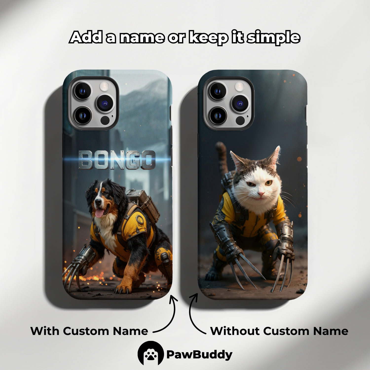 Custom Pet Phone Case for iPhone 11–17, Personalized Hero Claw Warrior Pet Design, Dual-Layer Shockproof PC+TPU Protective Cover with Glossy Wraparound Printing, Unique Gift for Pet Lovers