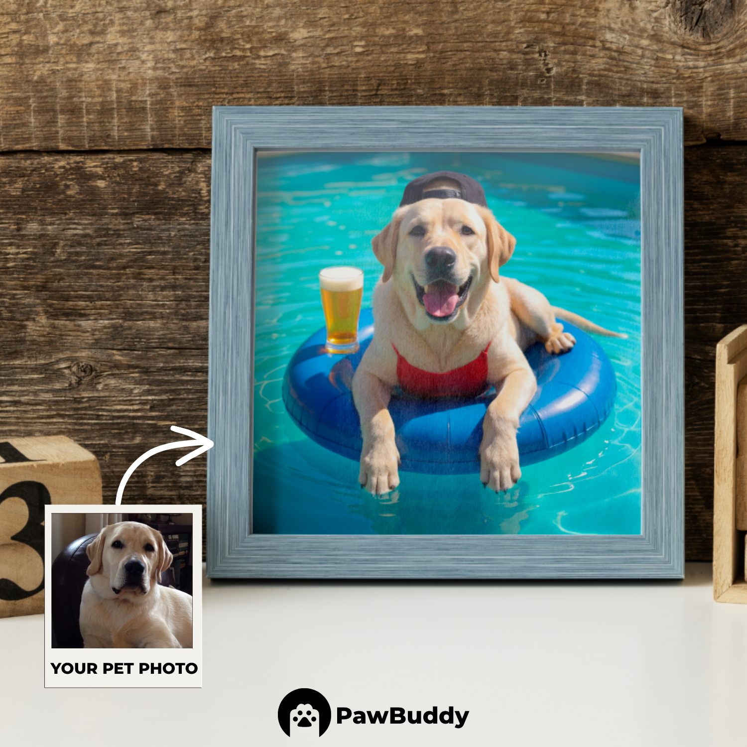 Custom Pet Poster Poolside Sunshine Portrait – Personalized High-Resolution Matte Print for Wall Art, Home Decor, or Unique Gifts for Pet Lovers (Frame Not Included)