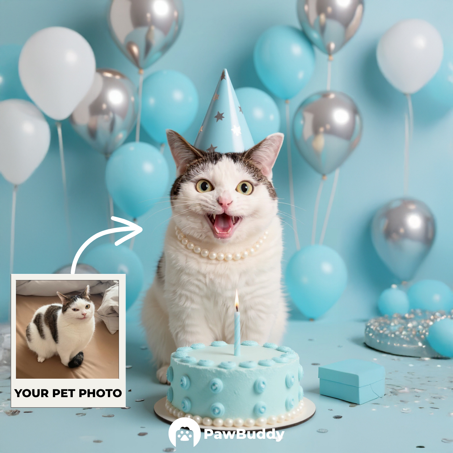 Custom Pet Portrait Sky Bliss Birthday Style Digital Artwork - Personalized High-Resolution Artwork for Pet Lovers, Perfect for Online Sharing or as a Unique Celebration-Themed Keepsake