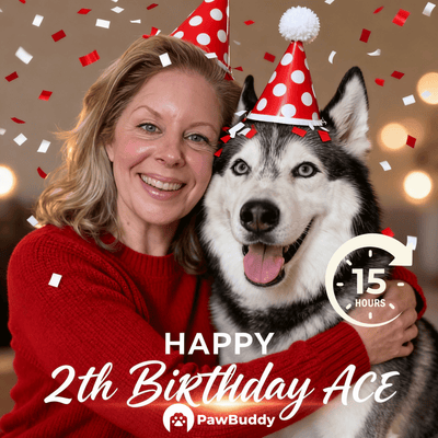 Custom Human & Pet Portrait Birthday Red Celebration Theme Digital Artwork - Personalized High Resolution Artwork for Pet Lovers, Perfect for Online Sharing or as a Unique Birthday Keepsake