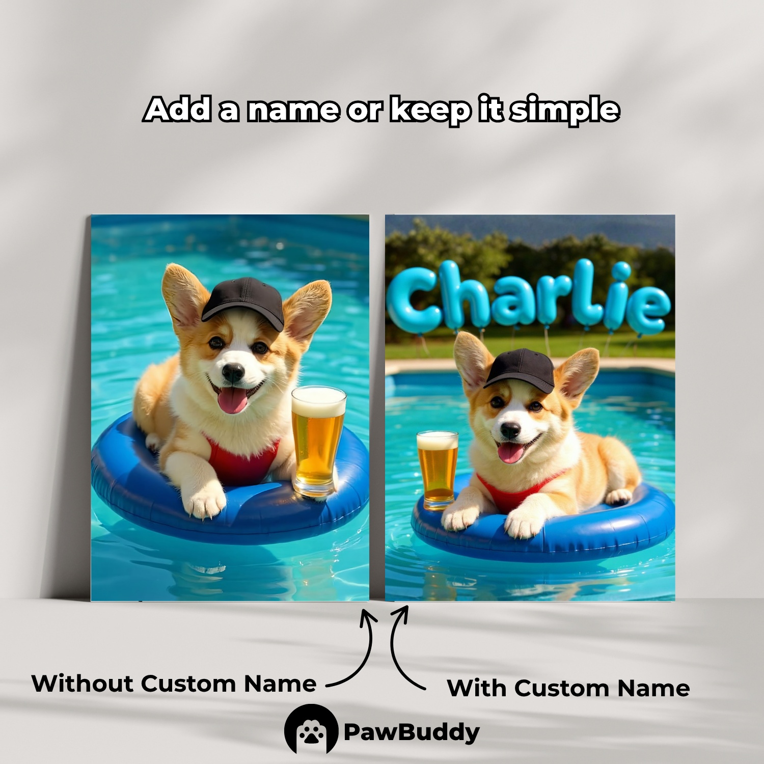 Custom Pet Poster Poolside Sunshine Portrait – Personalized High-Resolution Matte Print for Wall Art, Home Decor, or Unique Gifts for Pet Lovers (Frame Not Included)