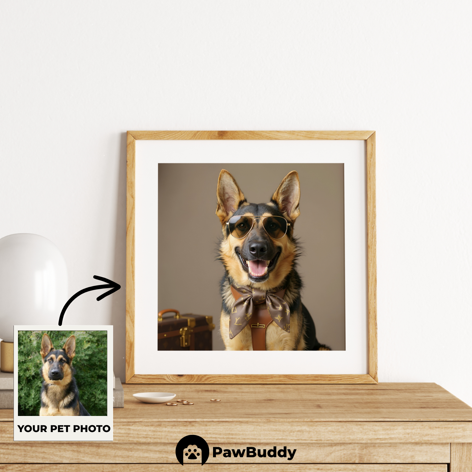 Custom Pet Poster Luxury Jetsetter Portrait – Personalized High-Resolution Matte Print for Wall Art, Home Decor, or Unique Gifts for Pet Lovers (Frame Not Included)