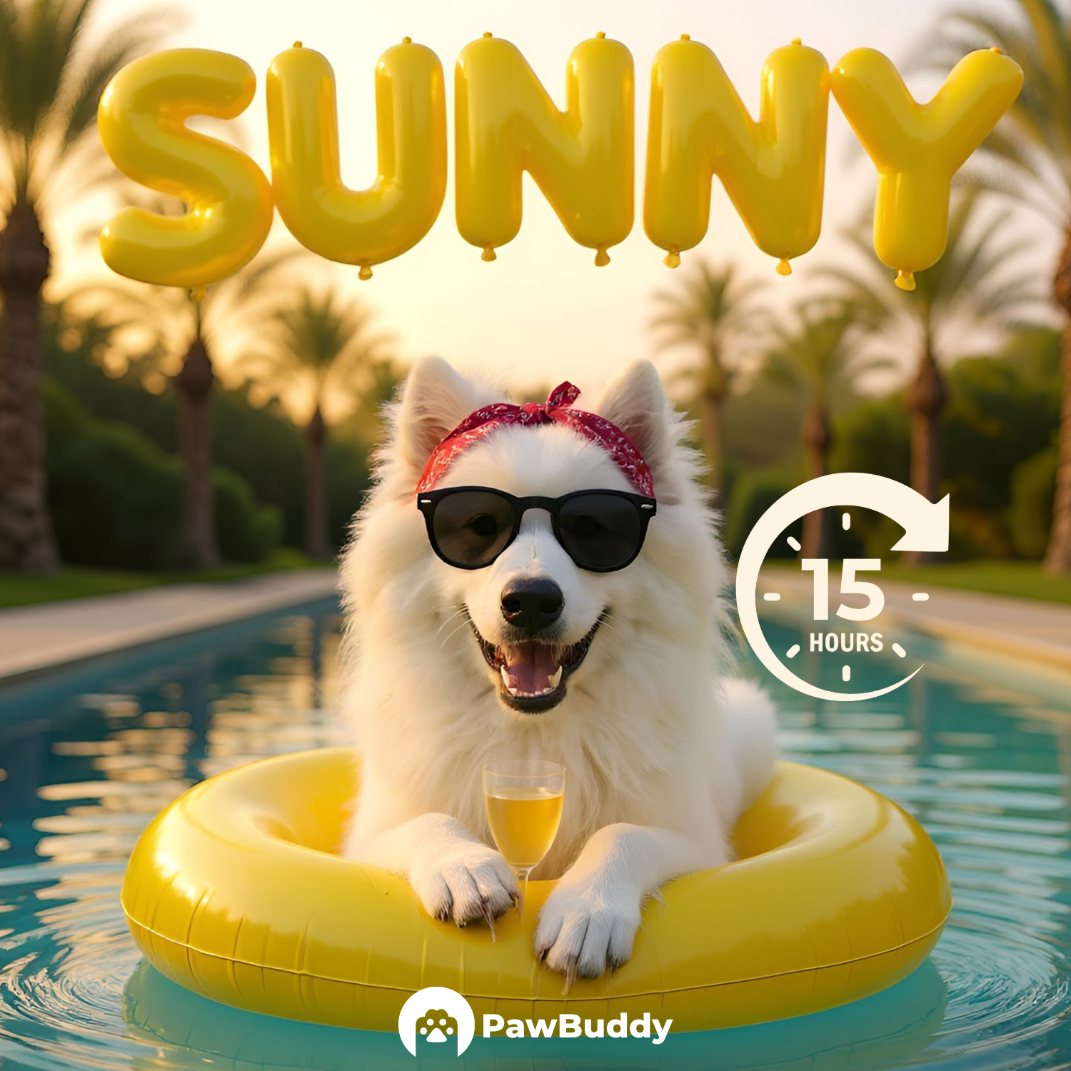 Custom Pet Portrait Golden Sunset Chill Pool Style Digital Artwork - Personalized High-Resolution Artwork for Pet Lovers, Perfect for Online Sharing or as a Unique Summer-Themed Keepsake