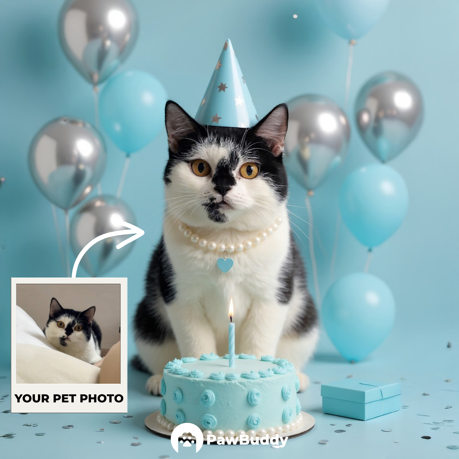 Custom Pet Portrait Sky Bliss Birthday Style Digital Artwork - Personalized High-Resolution Artwork for Pet Lovers, Perfect for Online Sharing or as a Unique Celebration-Themed Keepsake