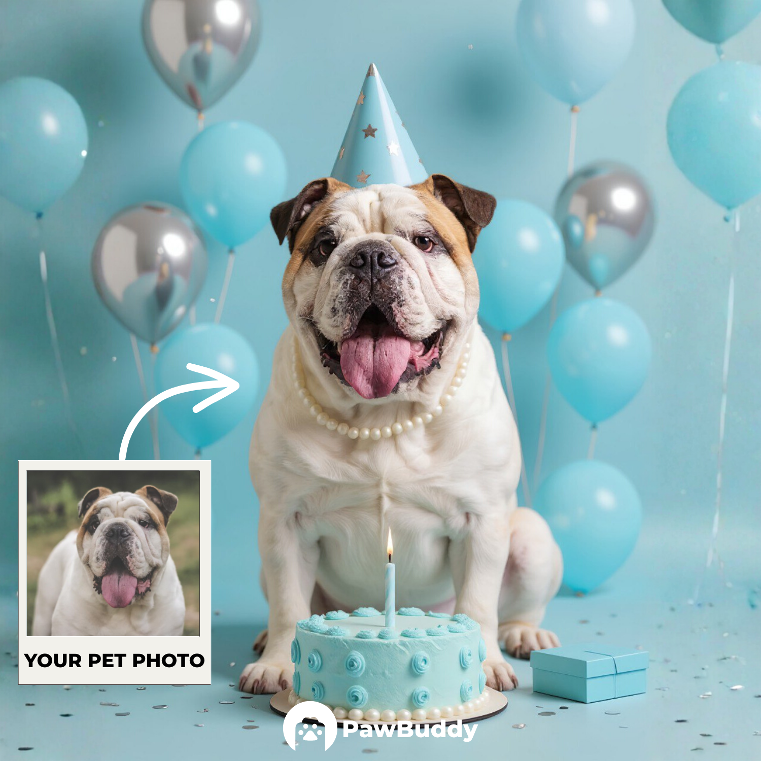 Custom Pet Portrait Sky Bliss Birthday Style Digital Artwork - Personalized High-Resolution Artwork for Pet Lovers, Perfect for Online Sharing or as a Unique Celebration-Themed Keepsake