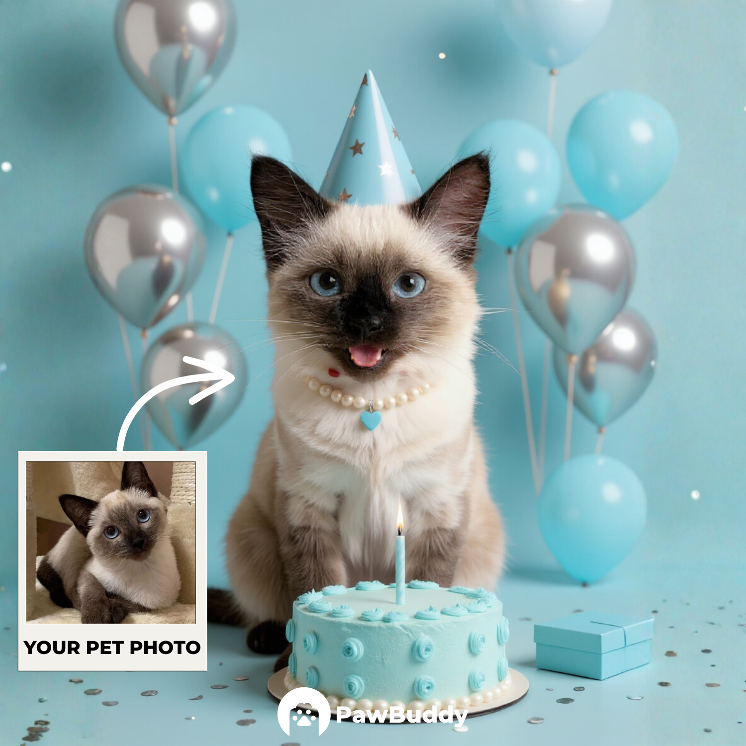 Custom Pet Portrait Sky Bliss Birthday Style Digital Artwork - Personalized High-Resolution Artwork for Pet Lovers, Perfect for Online Sharing or as a Unique Celebration-Themed Keepsake