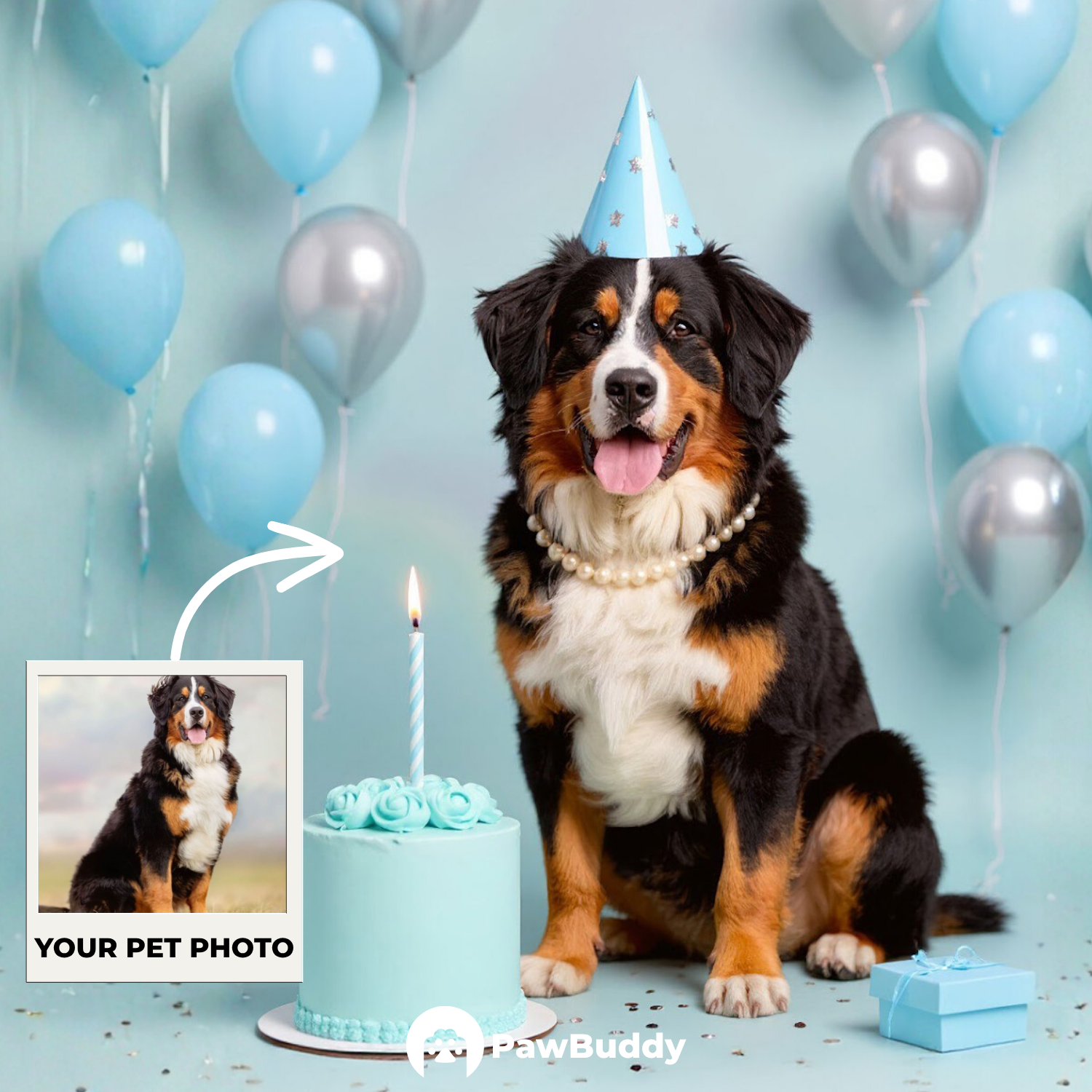 Custom Pet Portrait Sky Bliss Birthday Style Digital Artwork - Personalized High-Resolution Artwork for Pet Lovers, Perfect for Online Sharing or as a Unique Celebration-Themed Keepsake