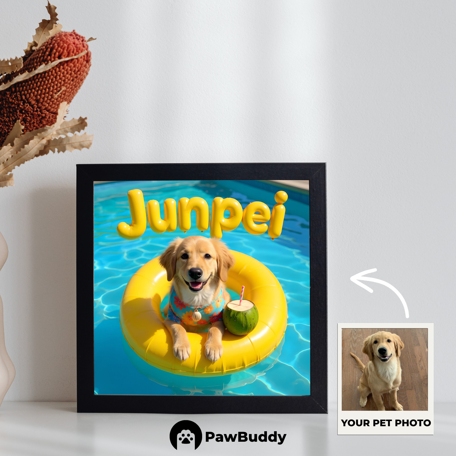 Custom Pet Poster Golden Wave Summer Portrait – Personalized High-Resolution Matte Print for Wall Art, Home Decor, or Unique Gifts for Pet Lovers (Frame Not Included)