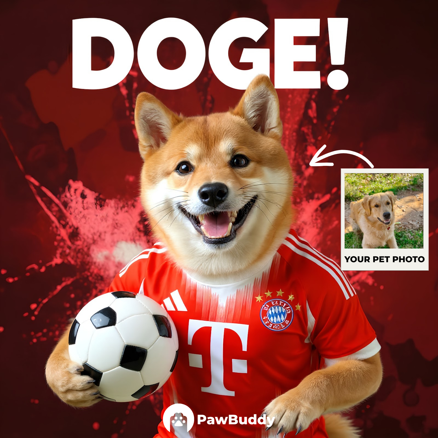 Custom Pet Portrait Soccer Superstar Digital Artwork - Personalized High-Resolution Artwork for Pet Lovers, Perfect for Online Sharing or as a Unique Sport-Themed Keepsake