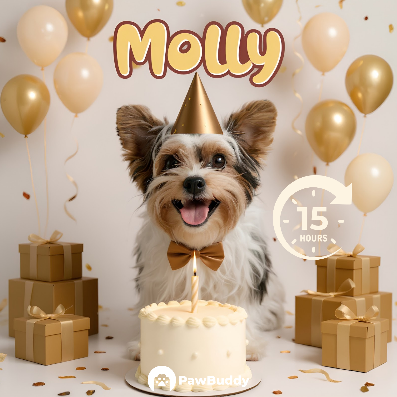 Custom Pet Portrait Golden Glow Birthday Style Digital Artwork - Personalized High-Resolution Artwork for Pet Lovers, Perfect for Online Sharing or as a Unique Celebration-Themed Keepsake