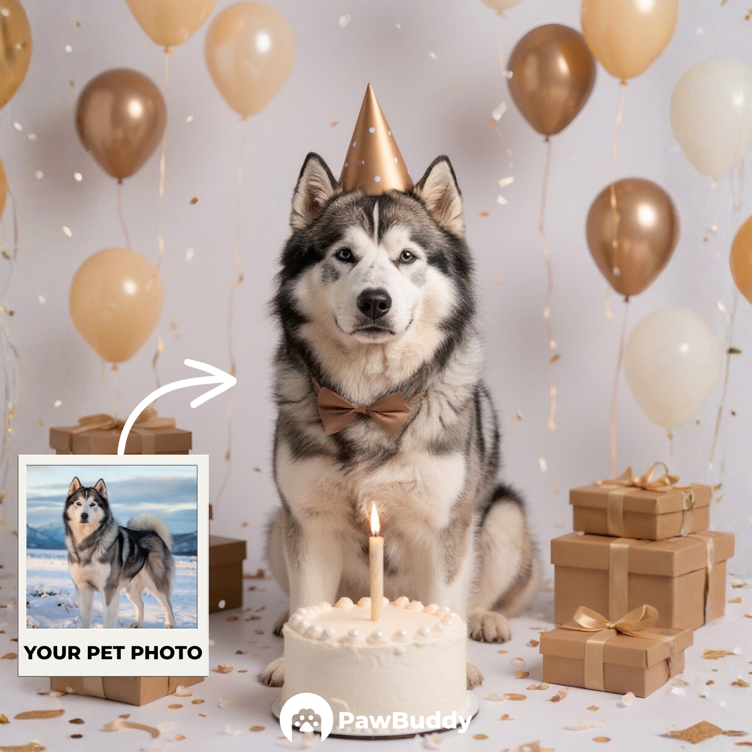 Custom Pet Portrait Golden Glow Birthday Style Digital Artwork - Personalized High-Resolution Artwork for Pet Lovers, Perfect for Online Sharing or as a Unique Celebration-Themed Keepsake