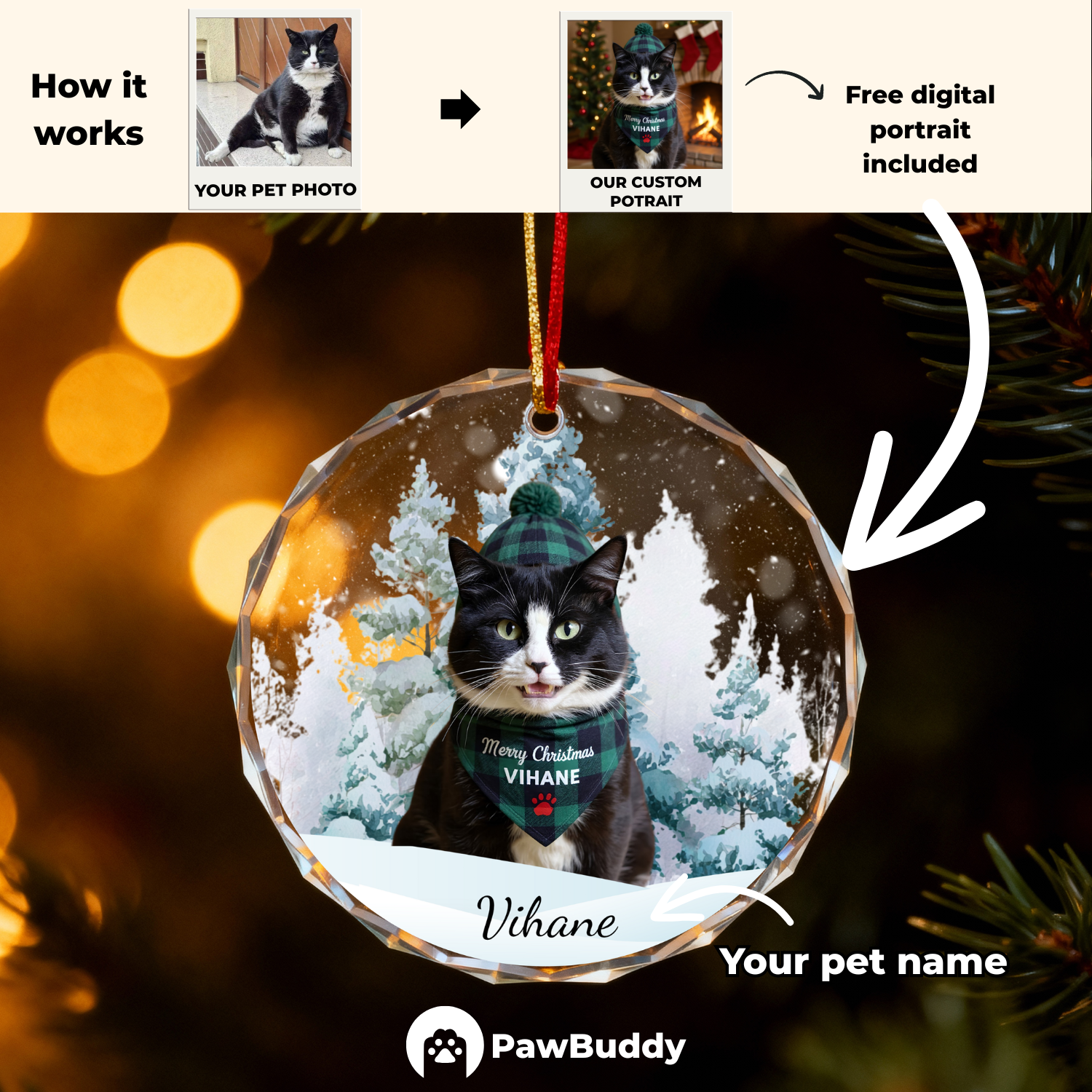 Custom Pet Crystal Glass Ornament Collection – Personalized High-Transparency Keepsake with One-Side Printing, Perfect for Year-Round Decor or Meaningful Gifts for Pet Lovers