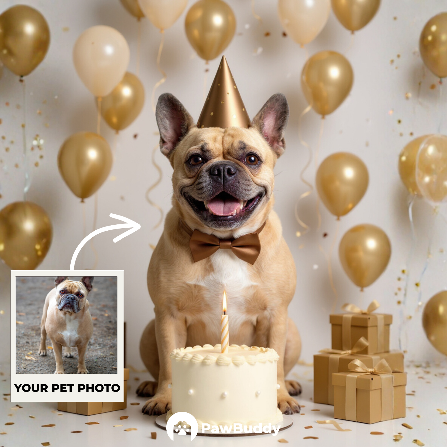 Custom Pet Portrait Golden Glow Birthday Style Digital Artwork - Personalized High-Resolution Artwork for Pet Lovers, Perfect for Online Sharing or as a Unique Celebration-Themed Keepsake