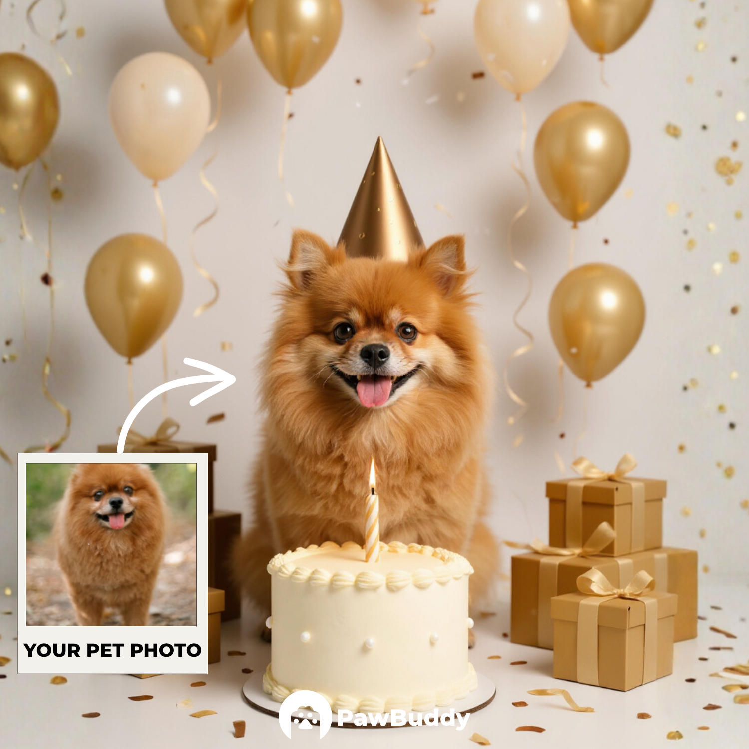 Custom Pet Portrait Golden Glow Birthday Style Digital Artwork - Personalized High-Resolution Artwork for Pet Lovers, Perfect for Online Sharing or as a Unique Celebration-Themed Keepsake
