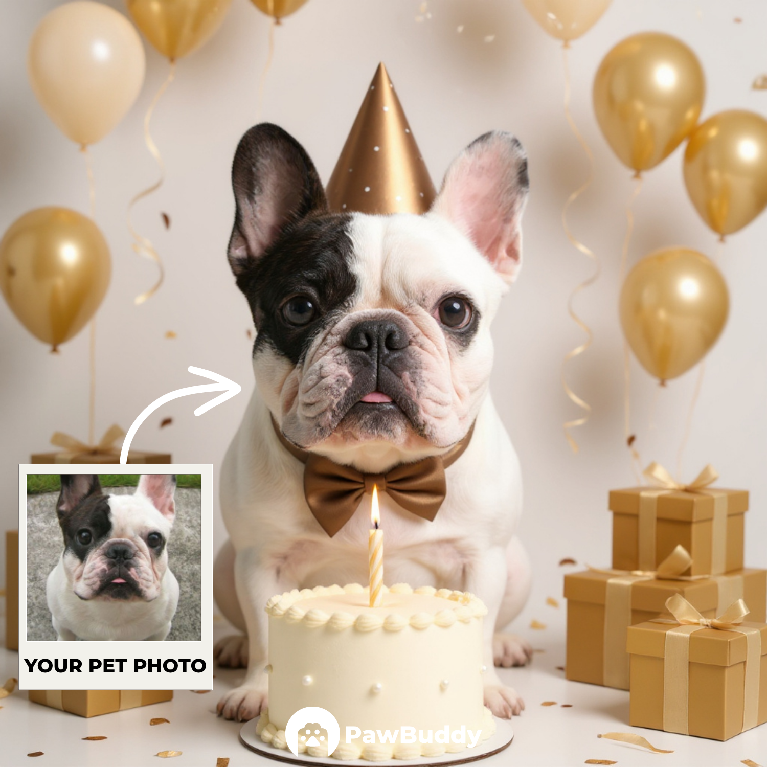 Custom Pet Portrait Golden Glow Birthday Style Digital Artwork - Personalized High-Resolution Artwork for Pet Lovers, Perfect for Online Sharing or as a Unique Celebration-Themed Keepsake