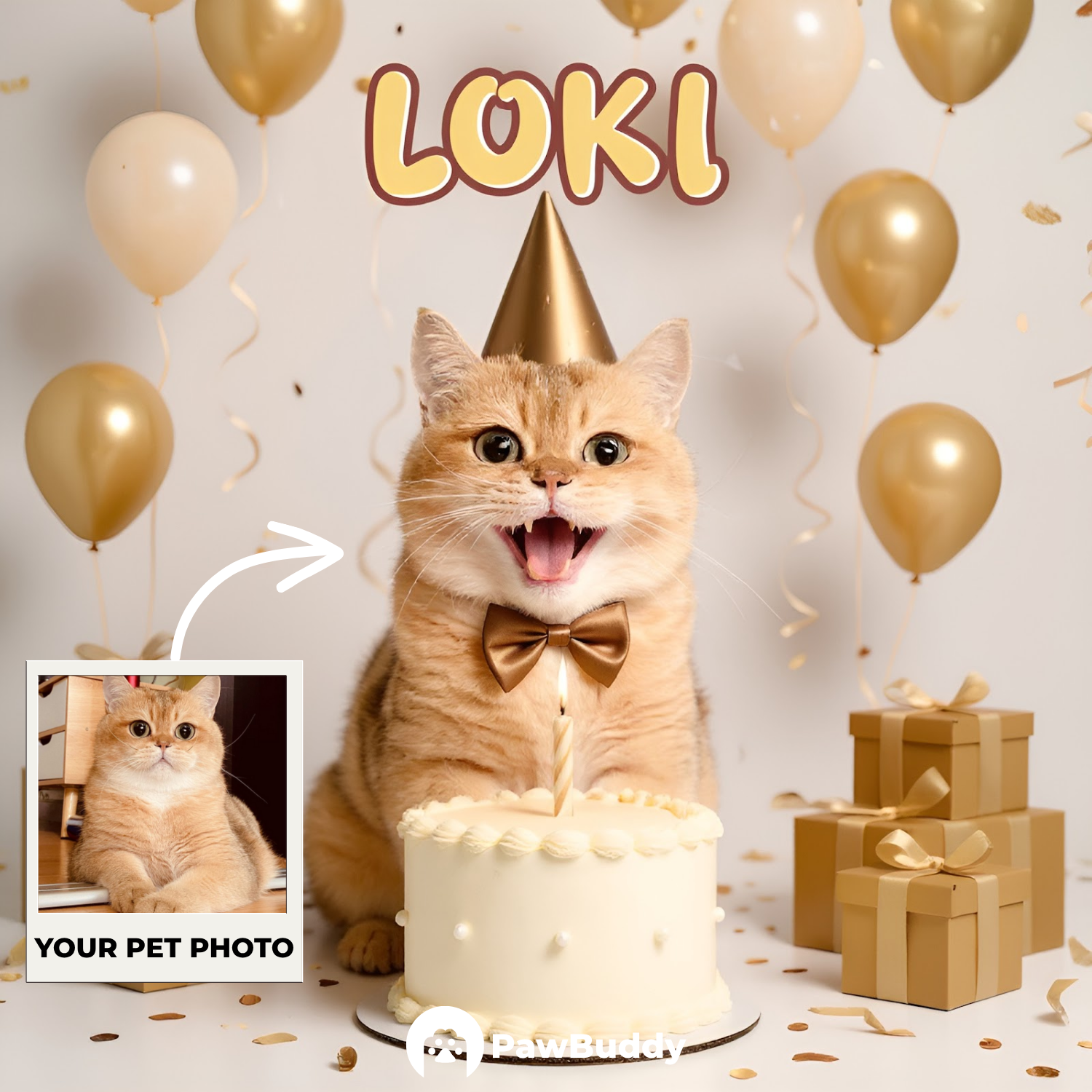 Custom Pet Portrait Golden Glow Birthday Style Digital Artwork - Personalized High-Resolution Artwork for Pet Lovers, Perfect for Online Sharing or as a Unique Celebration-Themed Keepsake