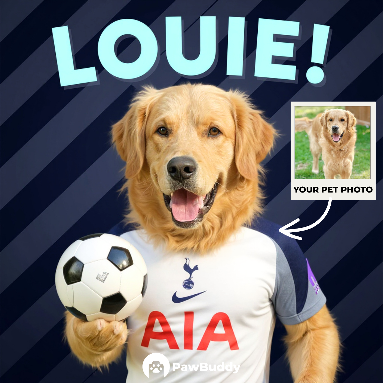 Custom Pet Portrait Soccer Superstar Digital Artwork - Personalized High-Resolution Artwork for Pet Lovers, Perfect for Online Sharing or as a Unique Sport-Themed Keepsake
