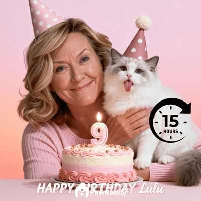 Custom Human & Pet Portrait Birthday Pink Studio Theme Digital Artwork - Personalized High Resolution Artwork for Pet Lovers, Perfect for Online Sharing or as a Unique Birthday Keepsake