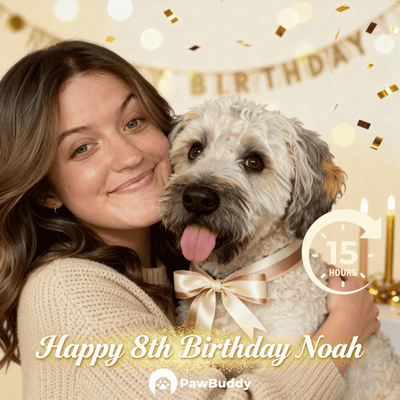 Custom Human & Pet Portrait Luxury Gold Birthday Theme Digital Artwork - Personalized High Resolution Artwork for Pet Lovers, Perfect for Online Sharing or as a Unique Birthday Keepsake