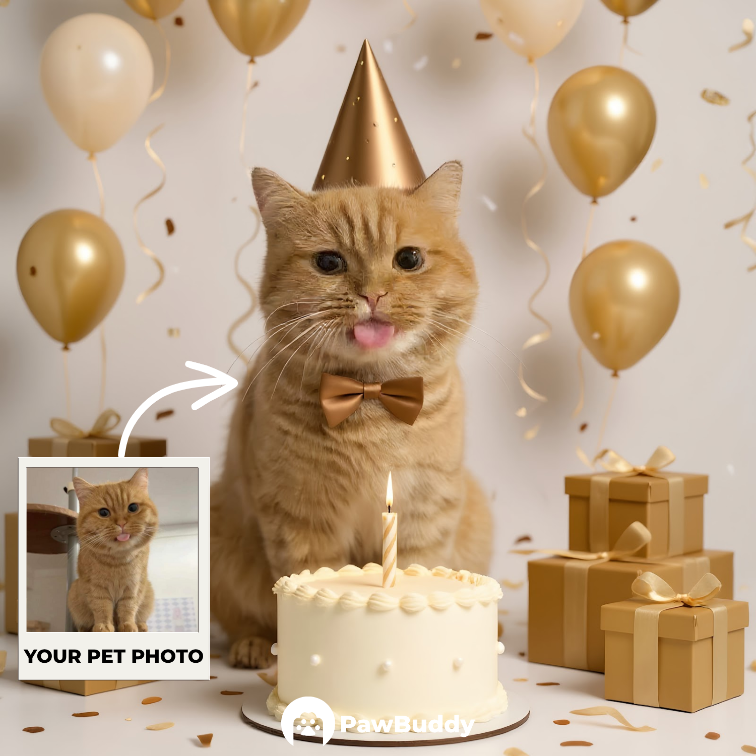 Custom Pet Portrait Golden Glow Birthday Style Digital Artwork - Personalized High-Resolution Artwork for Pet Lovers, Perfect for Online Sharing or as a Unique Celebration-Themed Keepsake