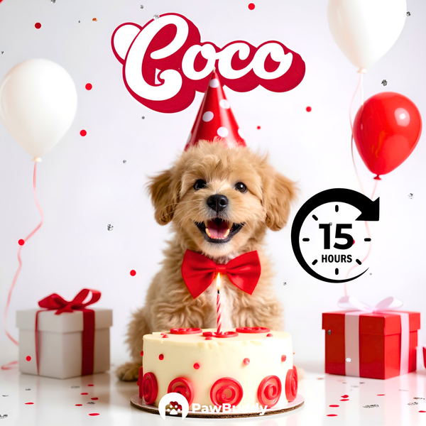 Custom Pet Portrait Scarlet Joy Birthday Style Digital Artwork - Personalized High-Resolution Artwork for Pet Lovers, Perfect for Online Sharing or as a Unique Celebration-Themed Keepsake