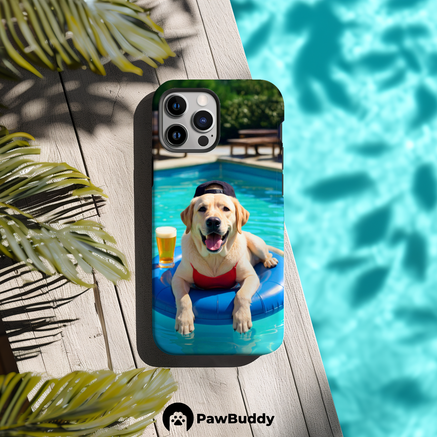 Custom Pet Phone Case for iPhone 11–17, Personalized Sky Blue Summer Pool Float Design, Dual-Layer Shockproof PC+TPU Protective Cover with Glossy Wraparound Printing, Unique Gift for Pet Lovers