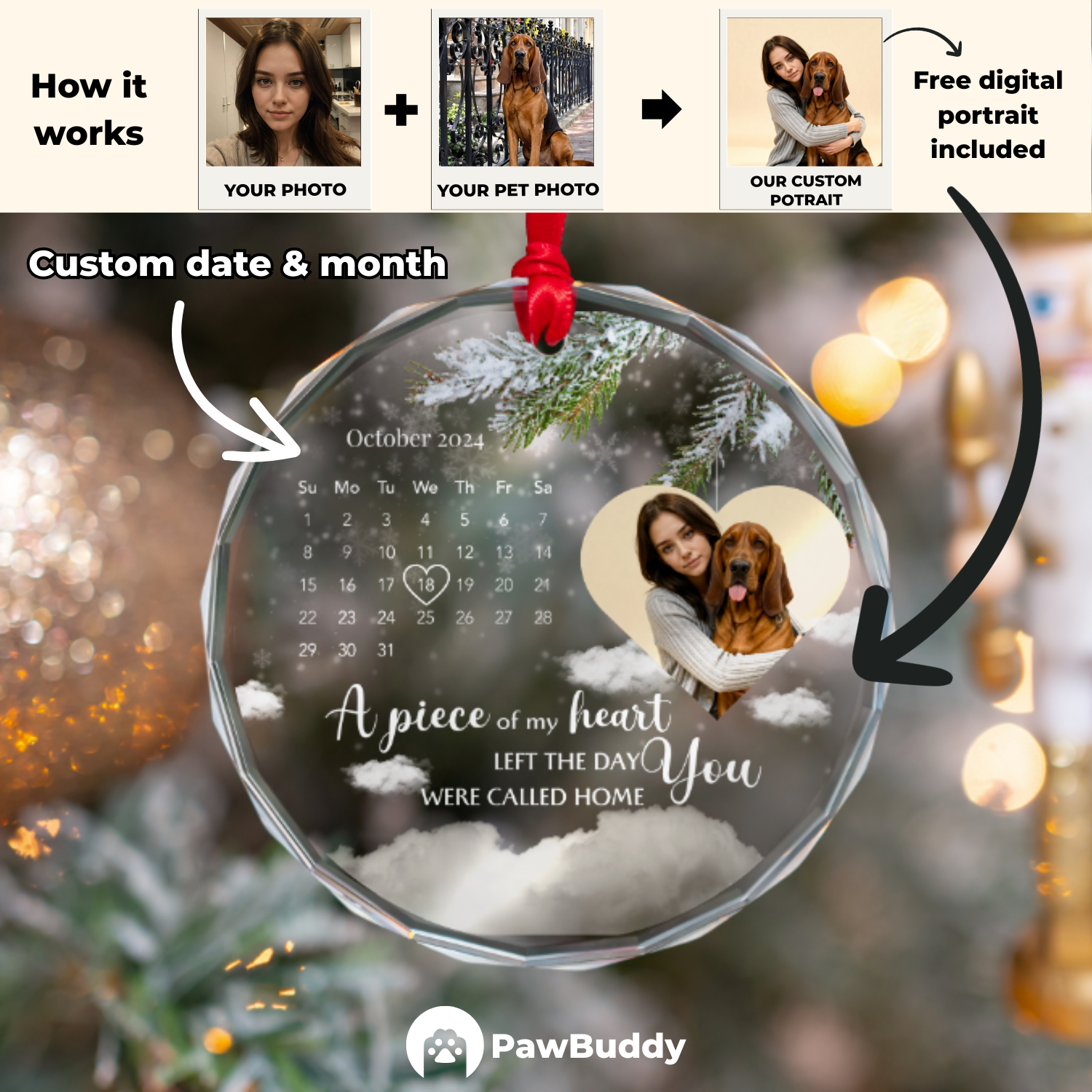 Custom Pet Crystal Glass Ornament Collection – Personalized High-Transparency Keepsake with One-Side Printing, Perfect for Year-Round Decor or Meaningful Gifts for Pet Lovers